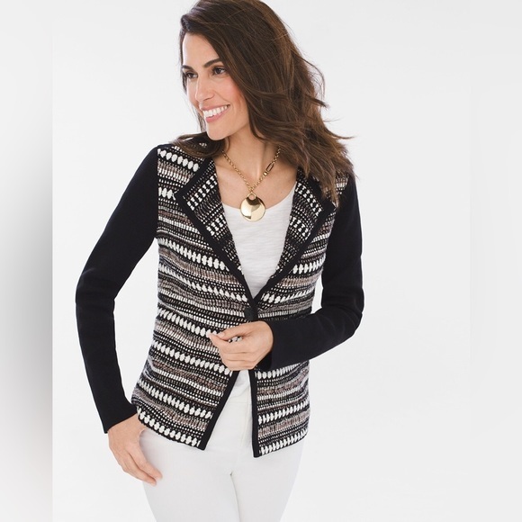 Chico’s Textured Striped Cardigan sz 1 - Picture 1 of 7